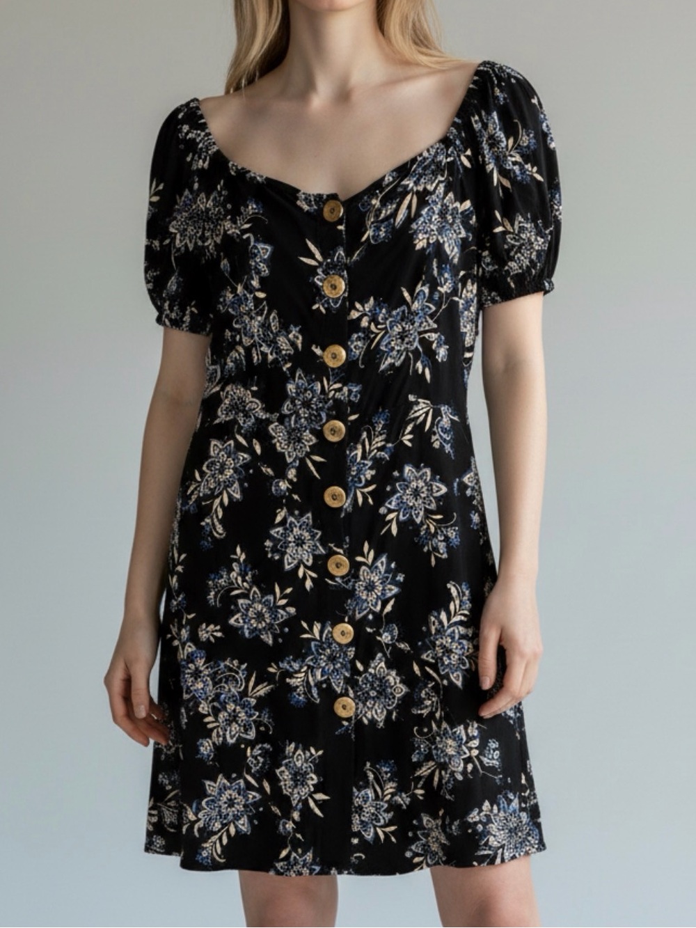 Angie Black Dress With Blue Flowers